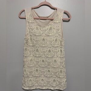 Sundance Ivory Beaded Boho Pattern Lace Tank